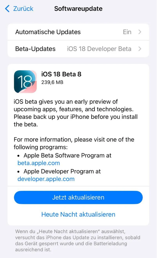 务川苹果手机维修分享苹果 iOS / iPadOS 18 开发者预览版 Beta 8 发布 